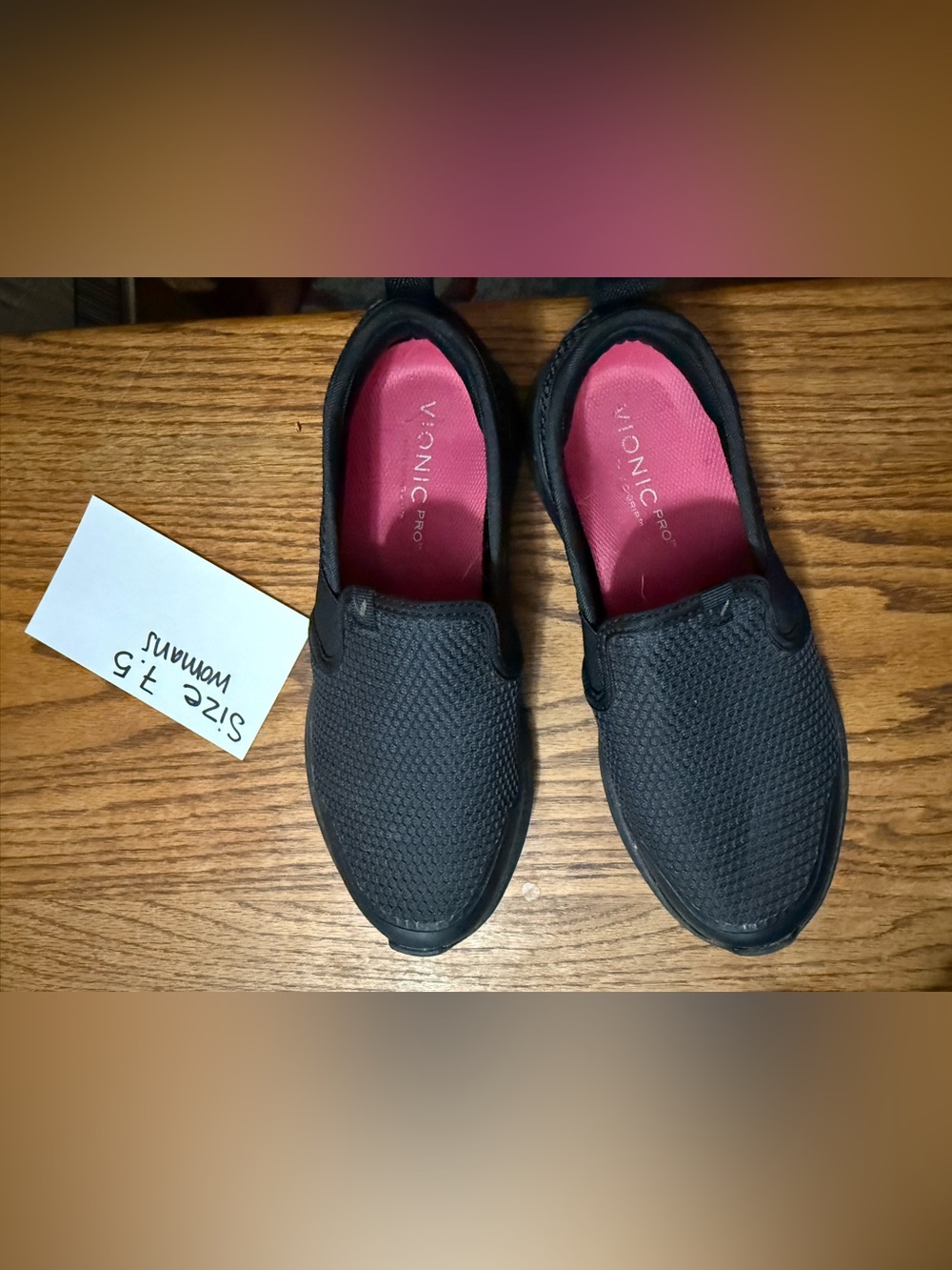 Vionic Black Knit Slip-On Sneakers with Pink Insoles